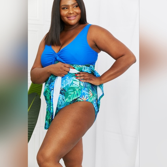 Marina West Swim Full Size Sail With Me V-Neck Swim Dress in Blue - Picture 5 of 15